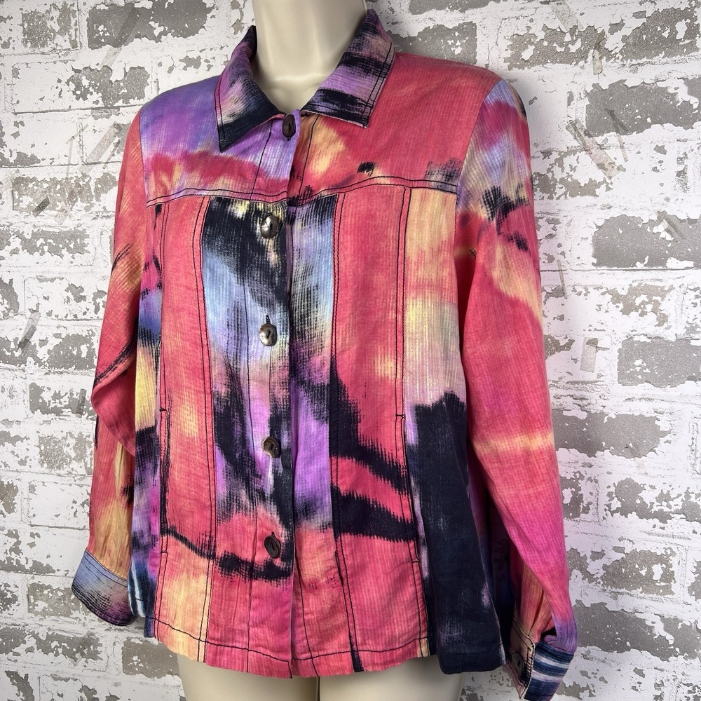 Parsley & Sage Jacket Shirt Sz S Abstract Wearable Art Lightweight Jewel Tones